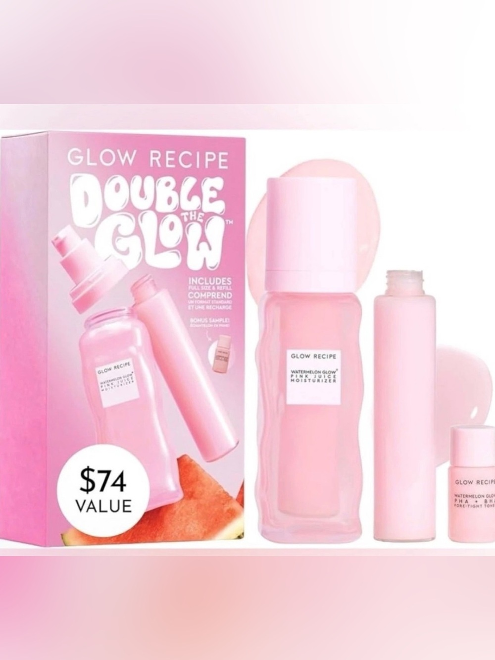 Glow Recipe Double the Glow Set- 3 pc Moisturizer, Refill Pod & Bonus Sample!